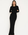 Long Sleeve Henley Maxi Dress - Black