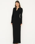 Long Sleeve Henley Maxi Dress - Black