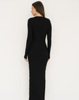 Long Sleeve Henley Maxi Dress - Black