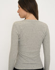 Long Sleeve Fitted Scoop Neck Top - Grey Marle