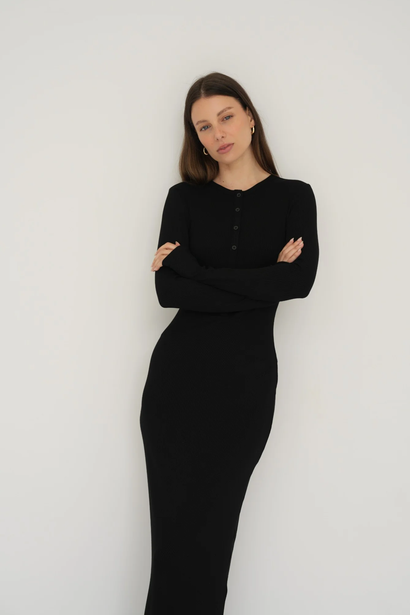 Long Sleeve Henley Maxi Dress – AOCO