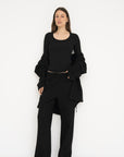 French Terry Wide Leg Pants - Black