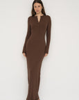 Long Sleeve Henley Maxi Dress - Espresso