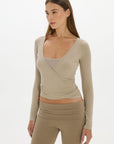 Christy Yoga Wrap Top - Taupe