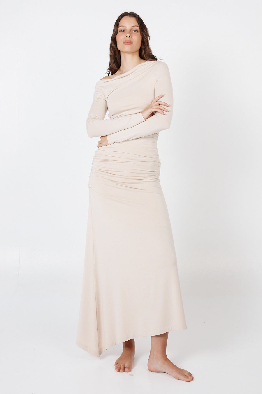 off the shoulder draped top midi dress Women's Como Off-Shoulder Drape Top