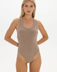 Loose the label Cross Back Tank Bodysuit Taupe