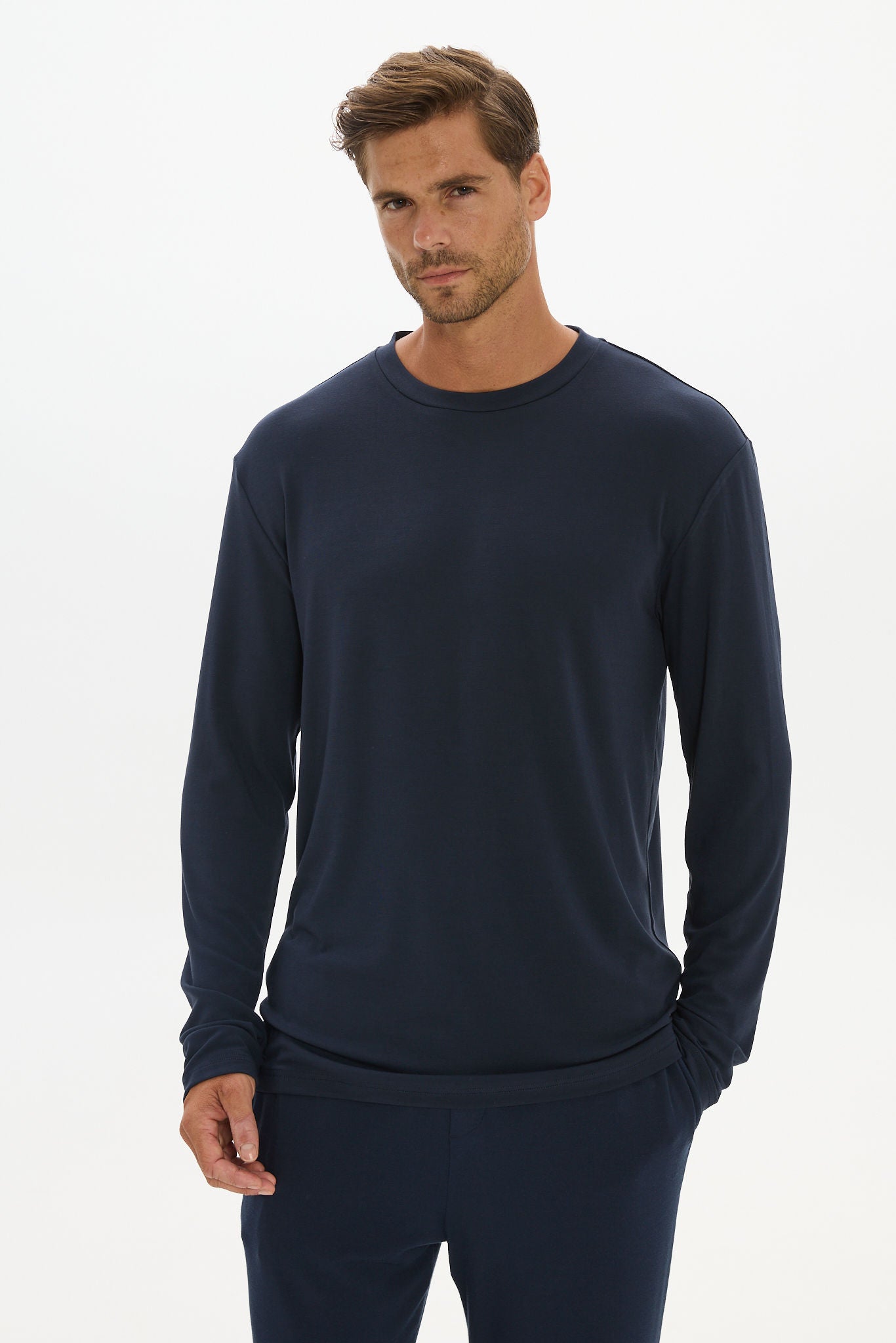 Men's La Palma Crew Neck Long Sleeve T-Shirt - Midnight Navy – AOCO