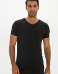 Fitted V-Neck T-Shirt - Black