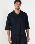 Chemise ample à col en V - Noir