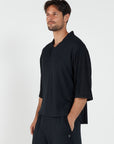 Chemise ample à col en V - Noir