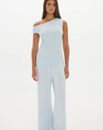 Soft Rib Wide-Leg Pants - Pale Azure