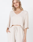 V-Neck Crop Top - Beige