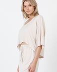 V-Neck Crop Top - Beige