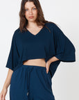 V-Neck Crop Top - Navy
