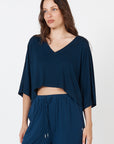 V-Neck Crop Top - Navy