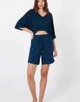 V-Neck Crop Top - Navy