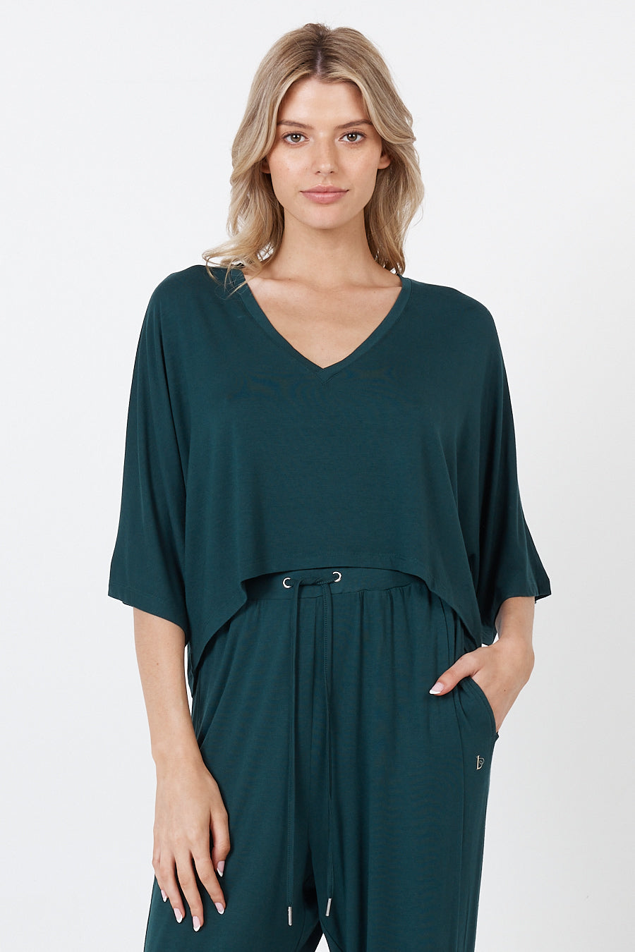 V-Neck Crop Top - Emerald Green