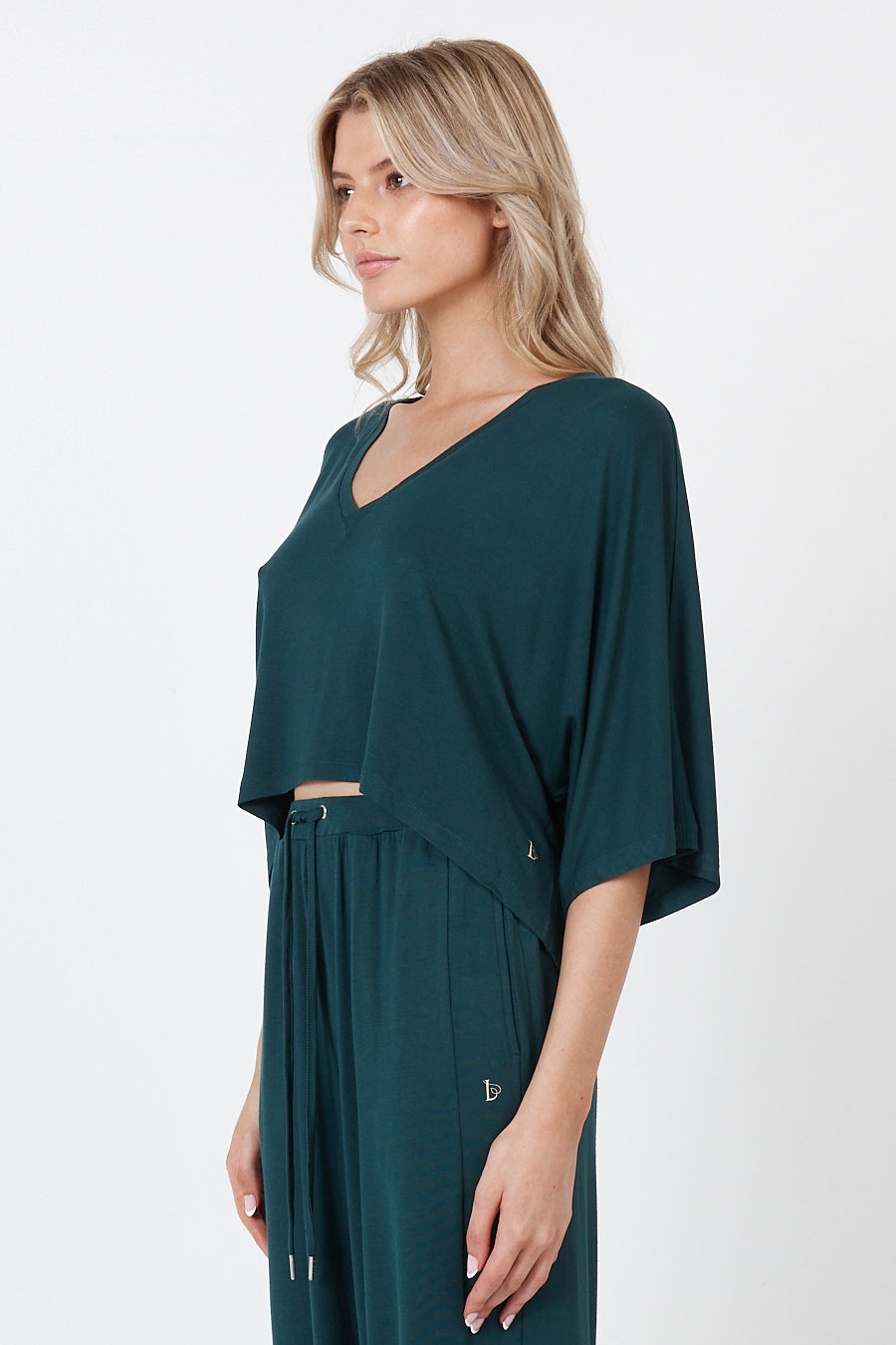 V-Neck Crop Top - Emerald Green
