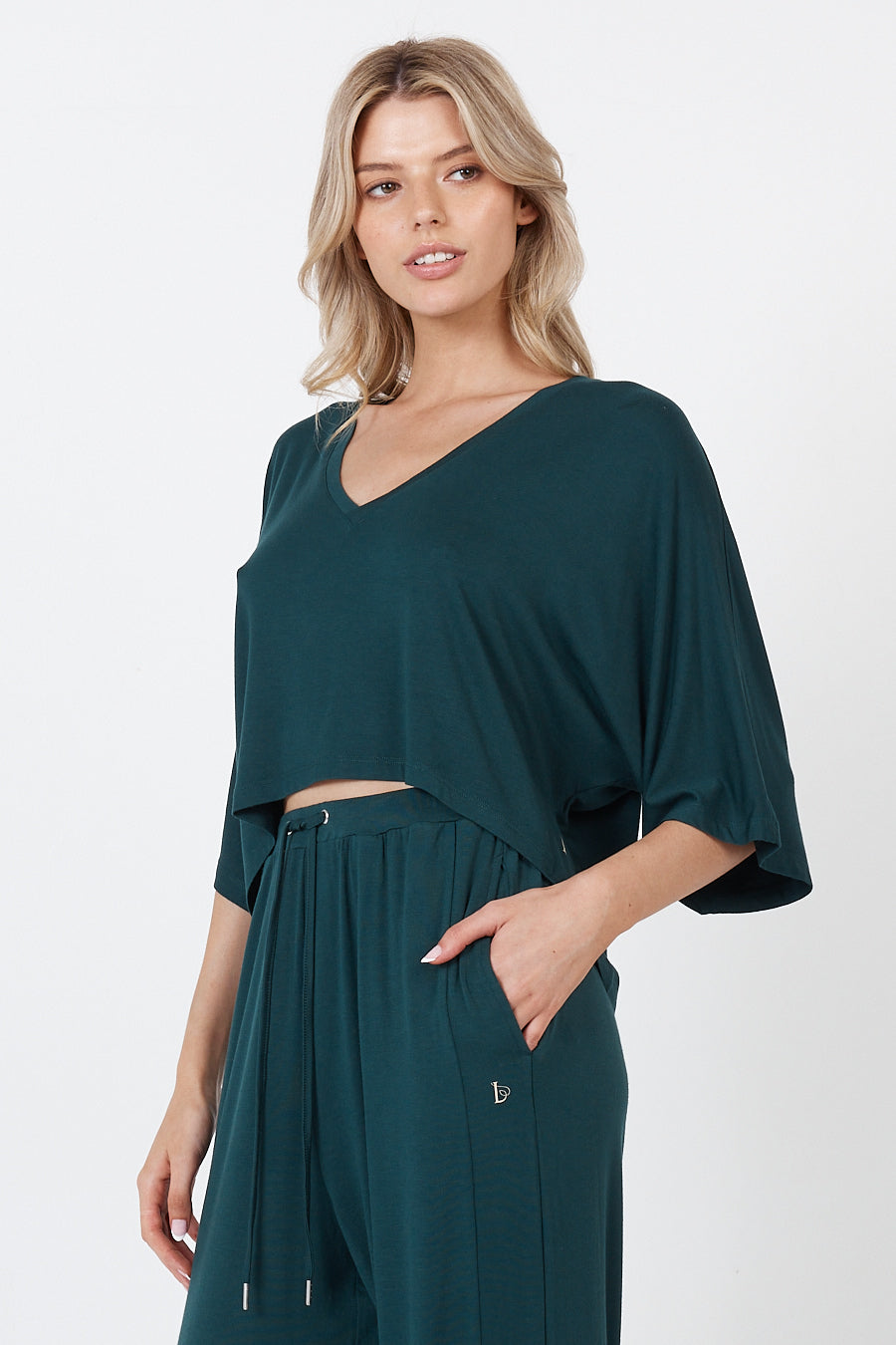 V-Neck Crop Top - Emerald Green