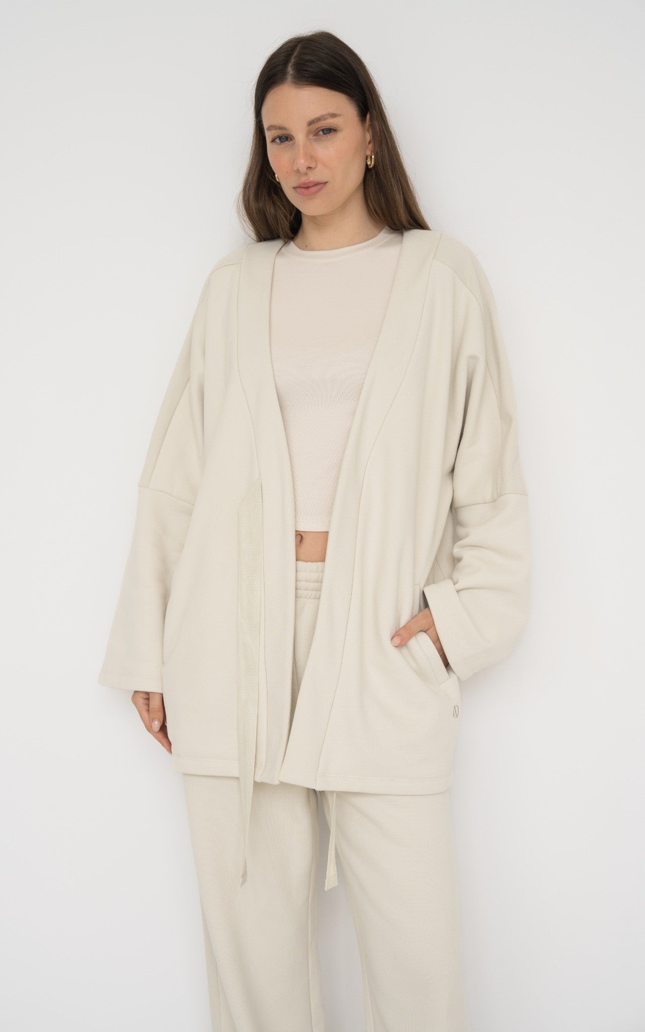 French Terry Cotton Blend Jacket - Bone