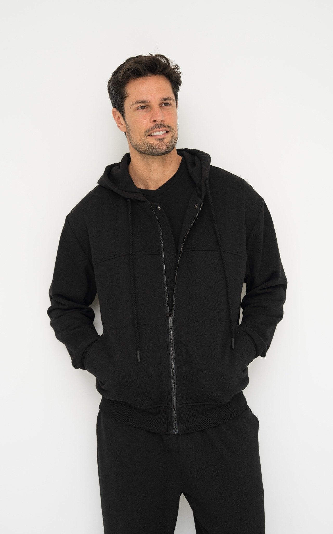 Organic Cotton Zip-Up Hoodie - Black