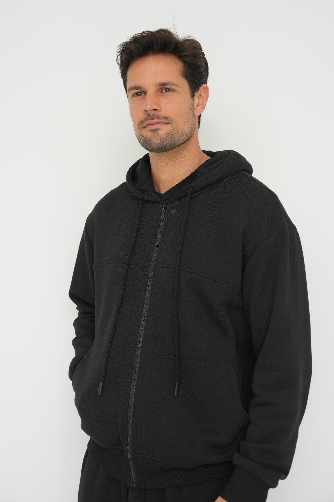 Organic Cotton Zip-Up Hoodie - Black