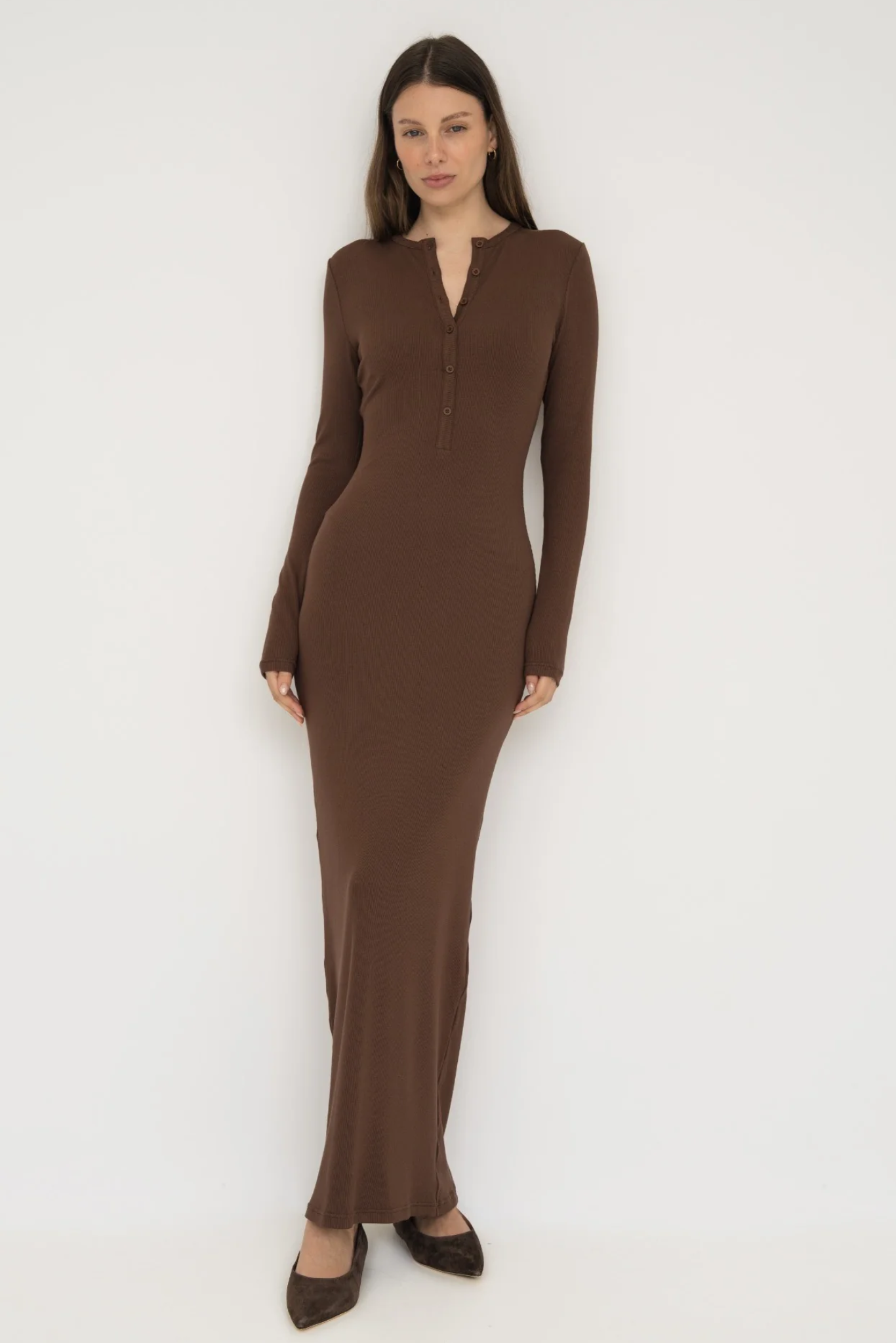 Long Sleeve Henley Maxi Dress AOCO Long Sleeve Henley Maxi Dress AOCO