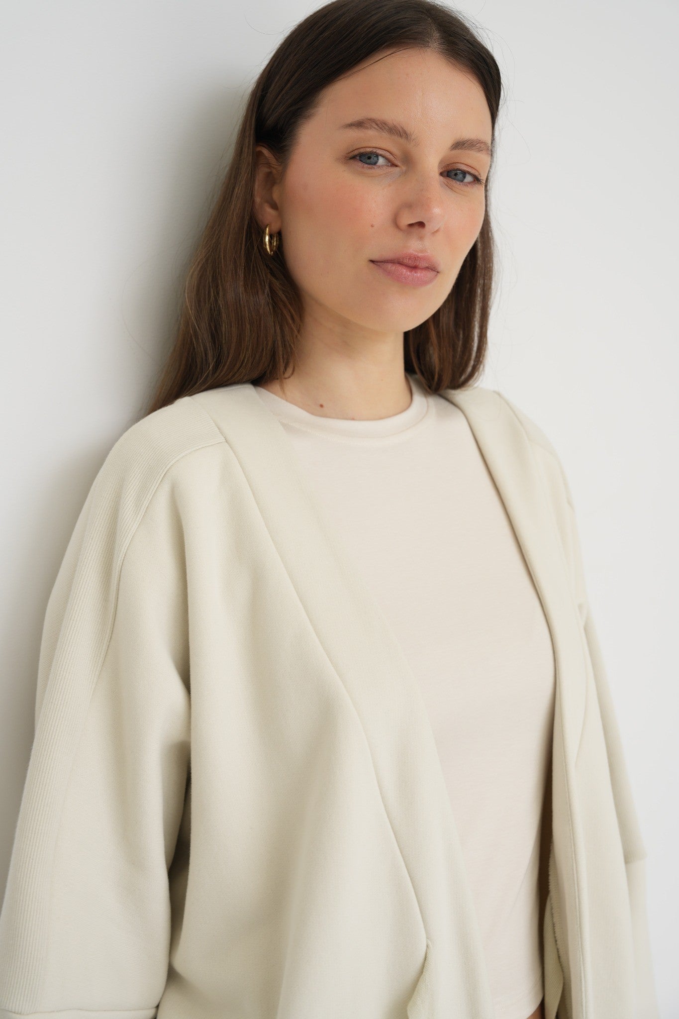 French Terry Cotton Blend Jacket - Bone