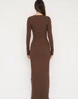 Long Sleeve Henley Maxi Dress - Espresso