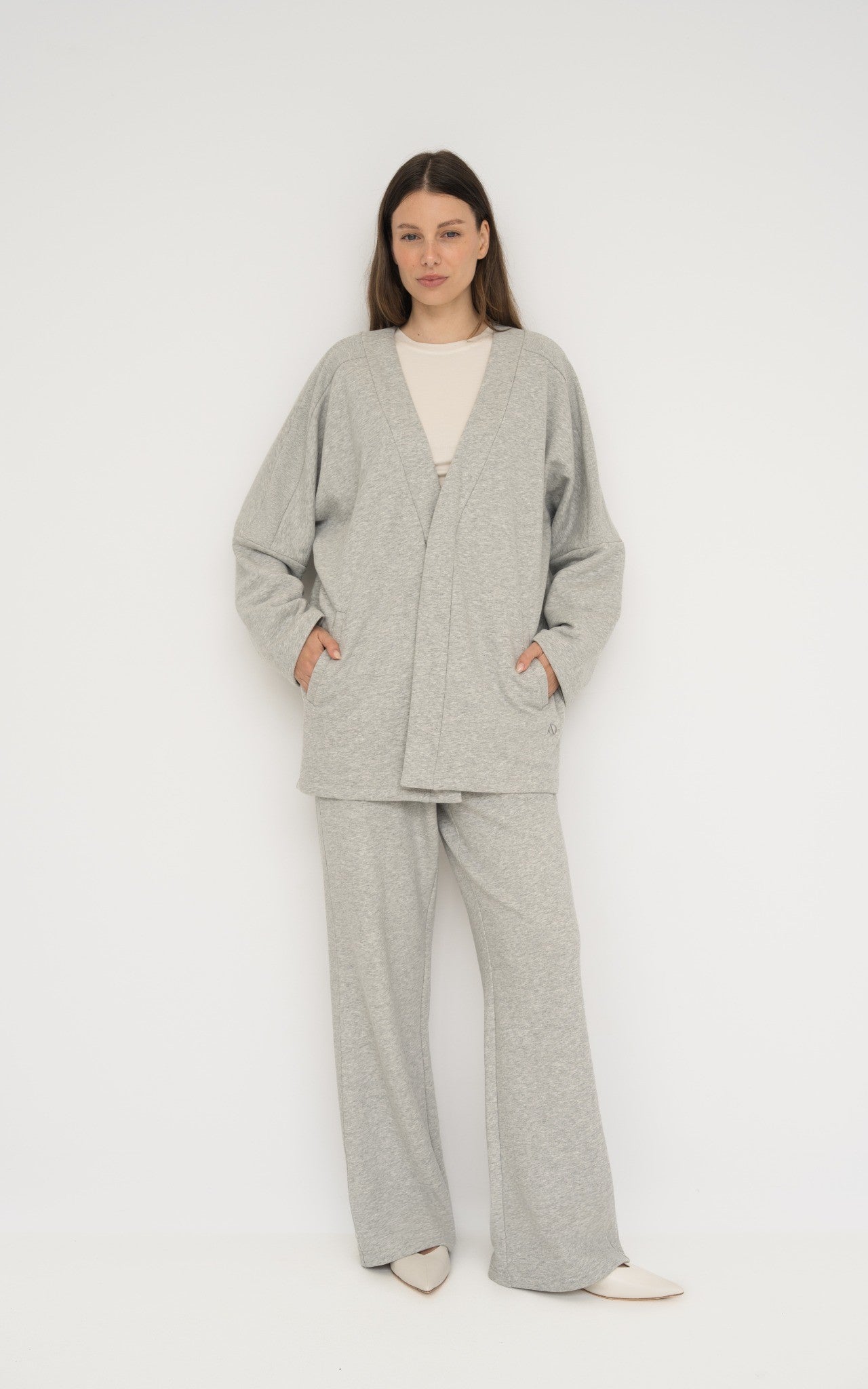 French Terry Cotton Blend Jacket - Grey Marle