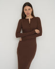 Long Sleeve Henley Maxi Dress - Espresso