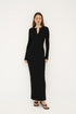 Long Sleeve Henley Maxi Dress - Black