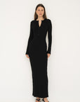 Long Sleeve Henley Maxi Dress - Black