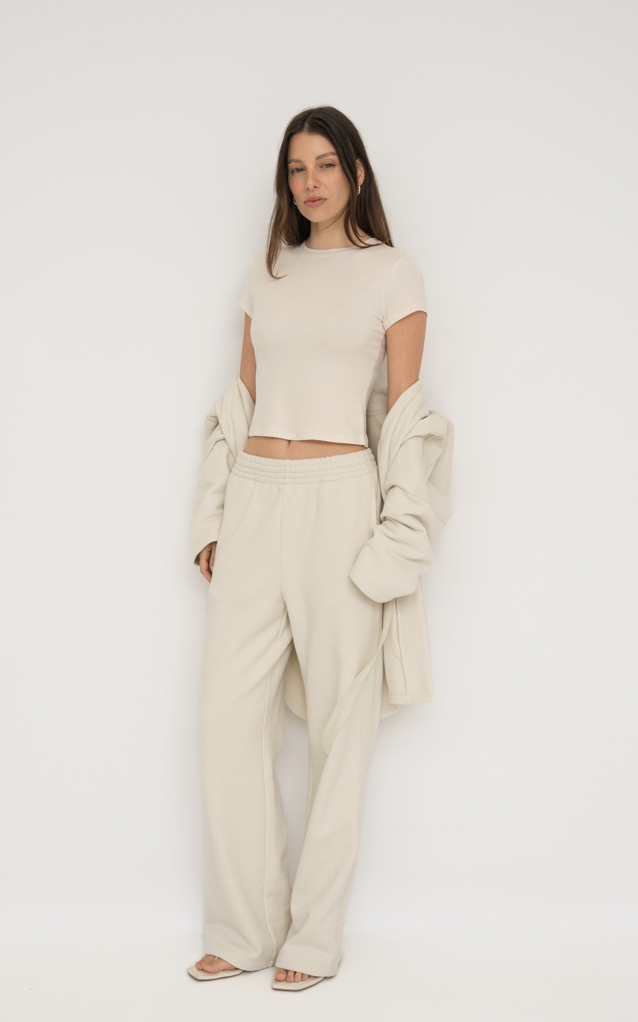 French Terry Wide Leg Pants - Bone