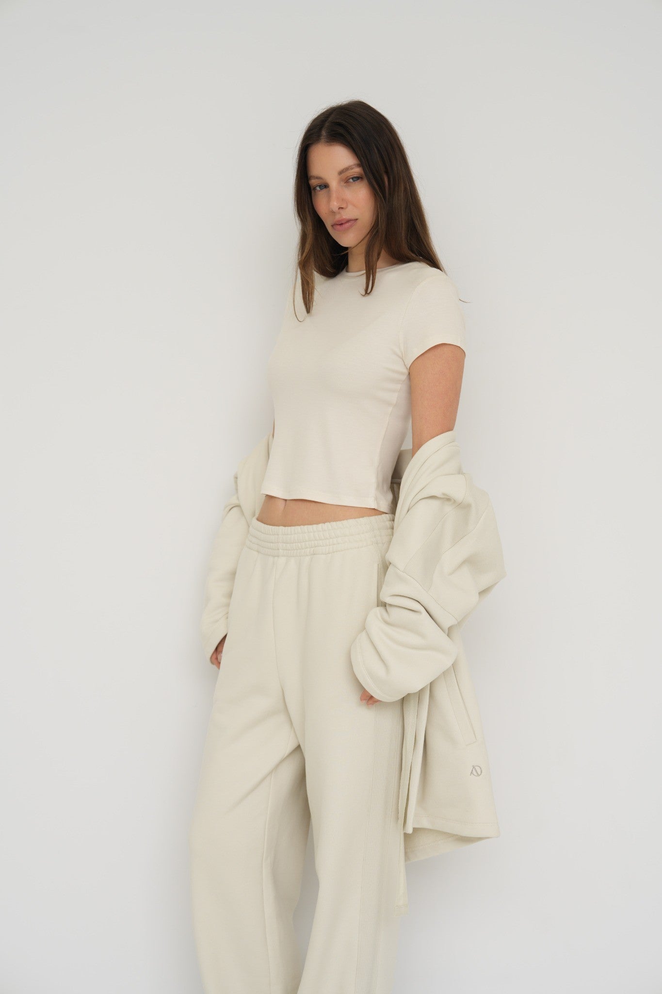 French Terry Wide Leg Pants - Bone