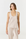 A woman modeling a light beige sleeveless scoop-neck tank top with matching drawstring pants against a plain white studio background.