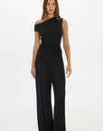 Soft Rib Wide-Leg Pants - Black