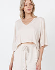 Haut court à col en V - Beige