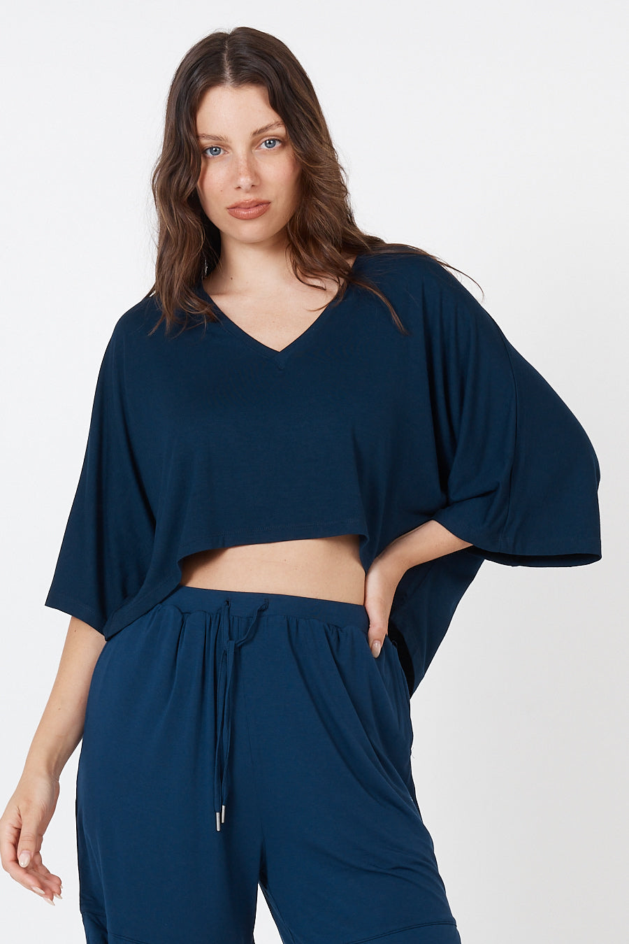 V-Neck Crop Top - Navy