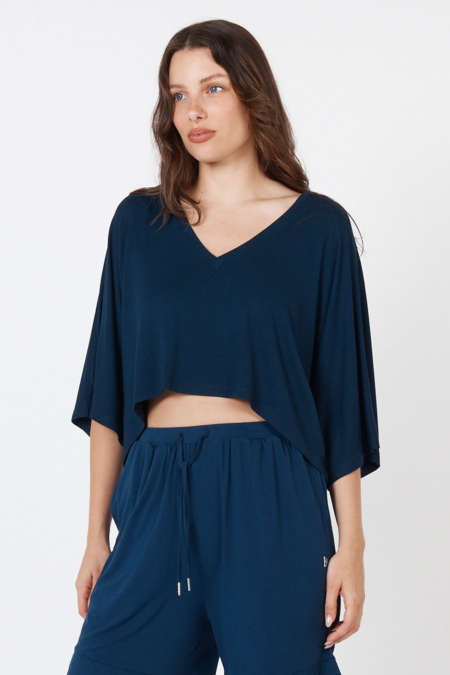 V-Neck Crop Top - Navy