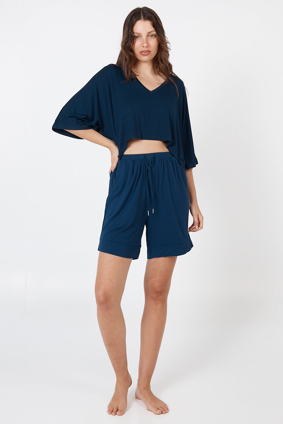 V-Neck Crop Top - Navy